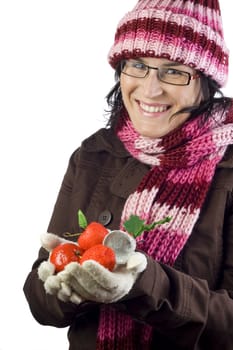 christmas woman holding some beautiful xmas ornaments