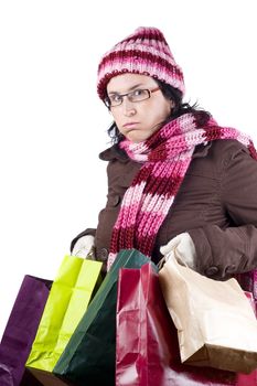 Consumerist Christmas girl with bags in a shopping day