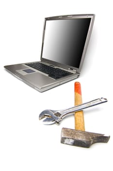 conceptual technology and help. Computer and tools.