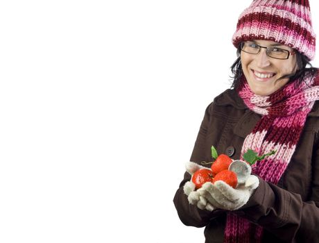 christmas woman holding some beautiful xmas ornaments