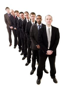 Businessmen on a line isolated on white background