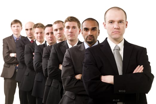 Businessmen on a line isolated on white background