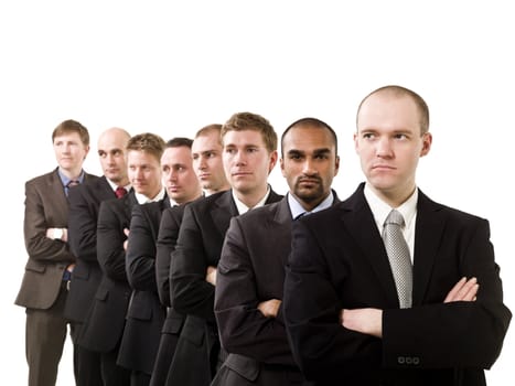 Businessmen on a line isolated on white background