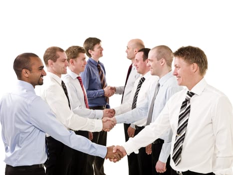 Businessmen shaking hands isolated on white background