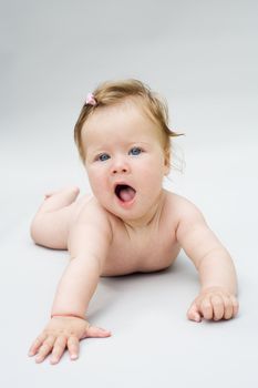 portrait little baby on the white background