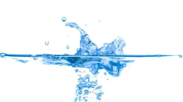 close-up splashing blue water, isolated on white