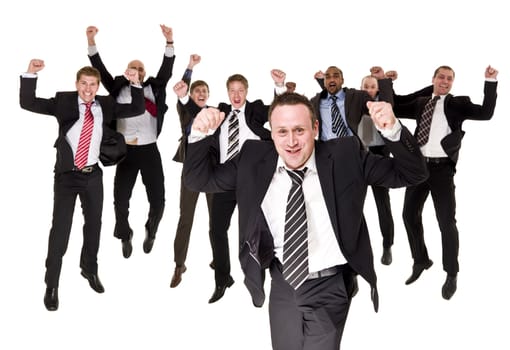 Group of happy businessmen isolated on white background