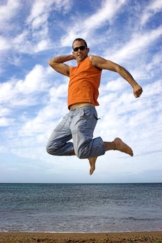 Young active man making a big jump