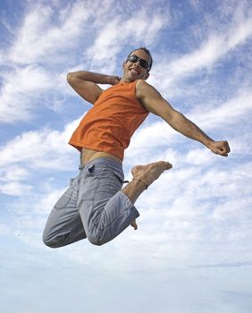 Young active man making a big jump