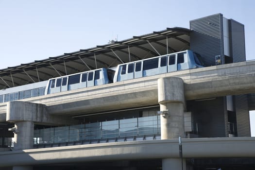 Low angle view of tram at airport.