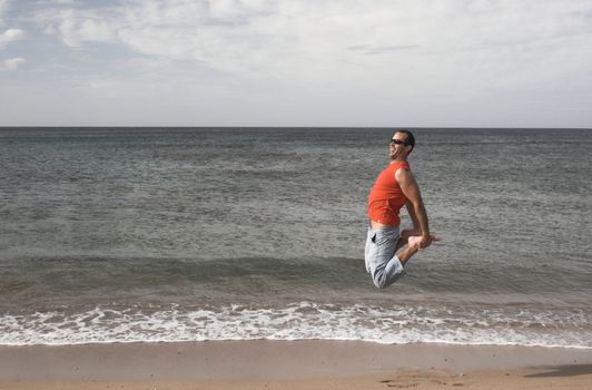 Young active man making a big jump