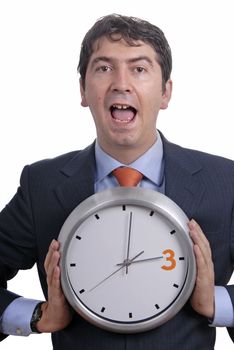 business man with clock on white background