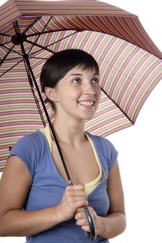 young brunette girl with umbrella in colors