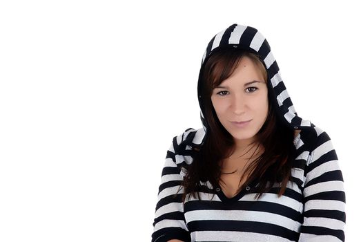 young casual woman standing in a white background