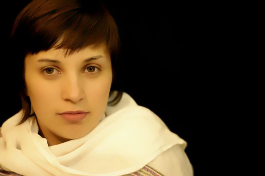 young casual woman in a black background