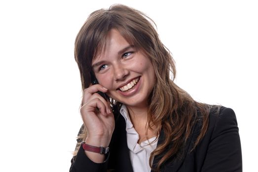 business girl on the phone over a white background