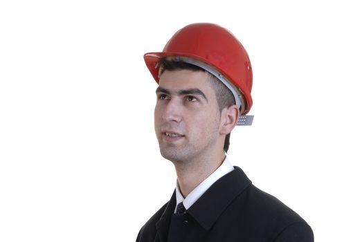 young male architect withe a red hat