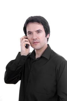 young casual man on the phone, isolated on white