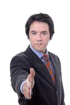 young man in suit offering to shake the hand