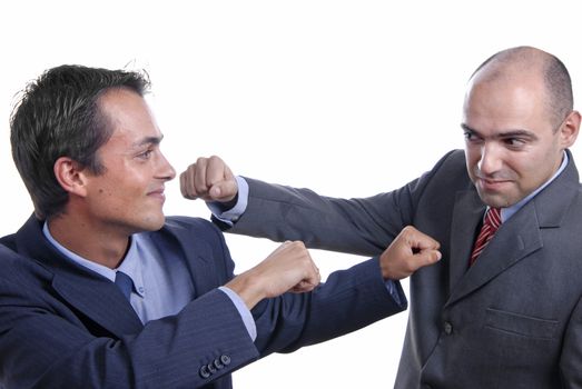 young business men fighting isolated on white