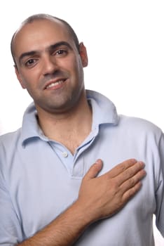 young casual man portrait in white background