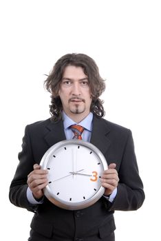 business man with clock on white background