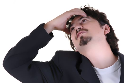 worried business man portrait in a white background