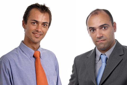 two young business men portrait on white