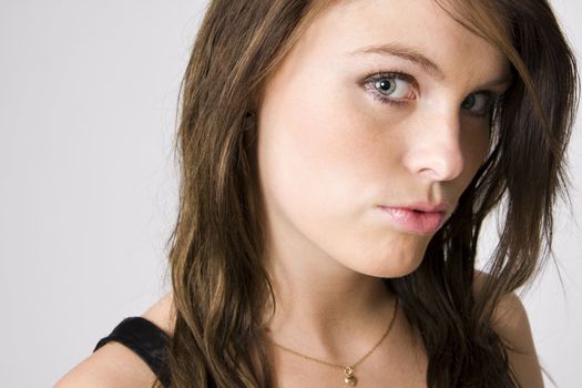 young beautiful woman portrait on white background