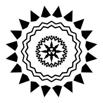 Illustrated black and white design with a radiation symbol in the middle