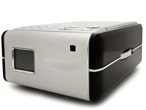 Photo of modern digital cd player against the white 