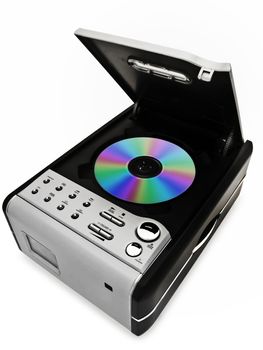 modern digital cd player with disc against the white background