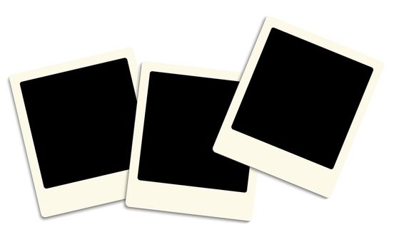 Three old style photo frames over white background