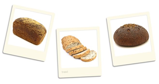 Thre old style photos of bread over white background