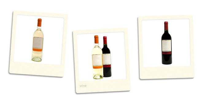 Thre old style photos of wine over white background