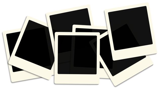Heap of old style photo frames over white background