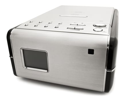 Photo of modern digital cd player against the white 