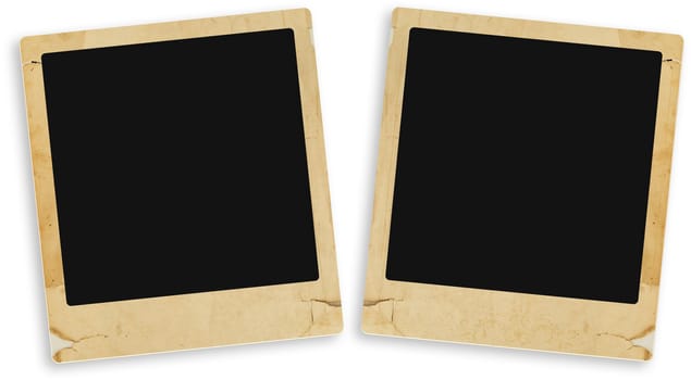 two old style vintage photo frames over white background 