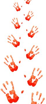 red hand prints path against white background