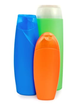 different detergent bottles against the white background