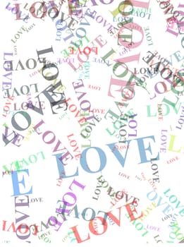 different love words over the white background