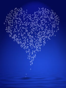 water drops heart against blue background