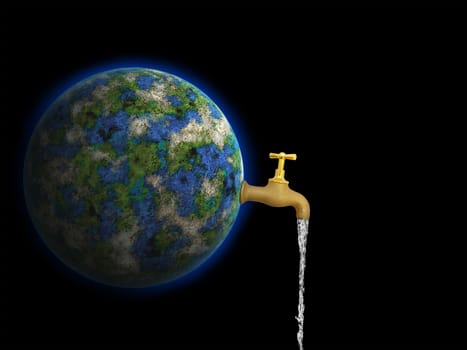 Conceptual image of earth is our water against black background