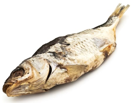 single dry fish over the white background 