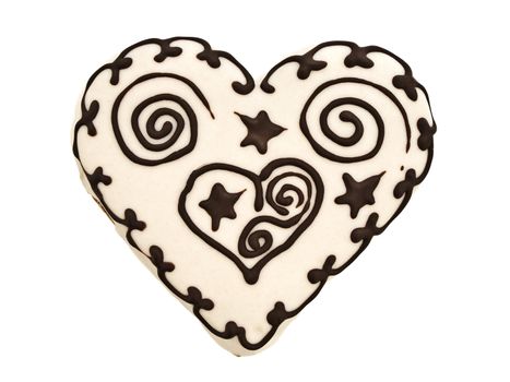 Photo of spice cake in heart shape against white background