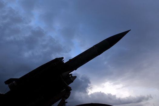 Bloodhound surface to air missile against a stormy sky.