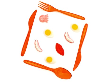 plastic cutlery with amazing colorful tasty jelly candies