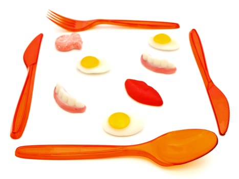 plastic cutlery with amazing colorful tasty jelly candies