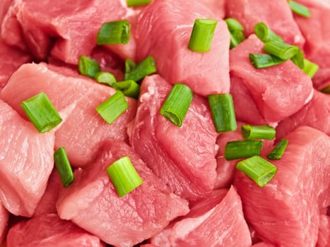 close up of meat with green onion over it 