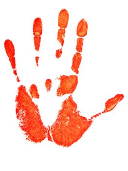 red hand print over the white background